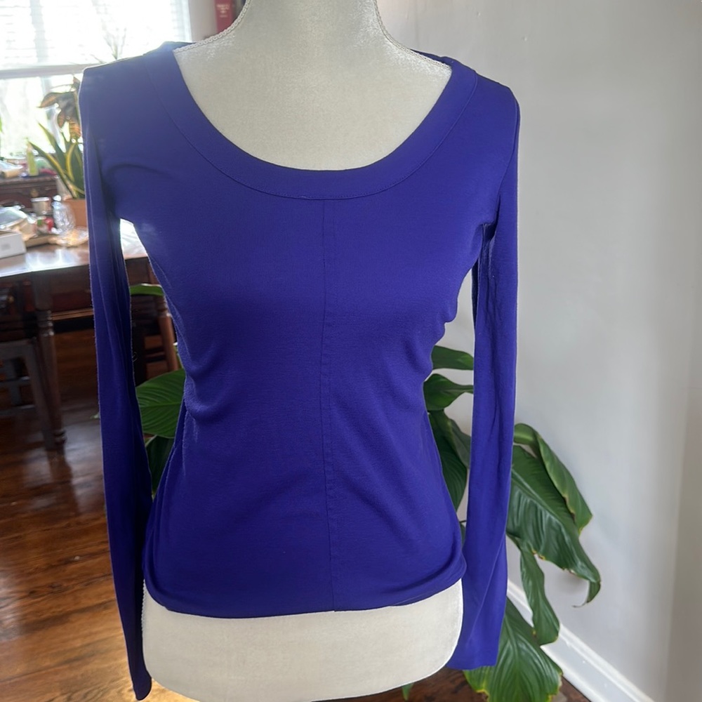 Deep purple knit top with scoop neckline